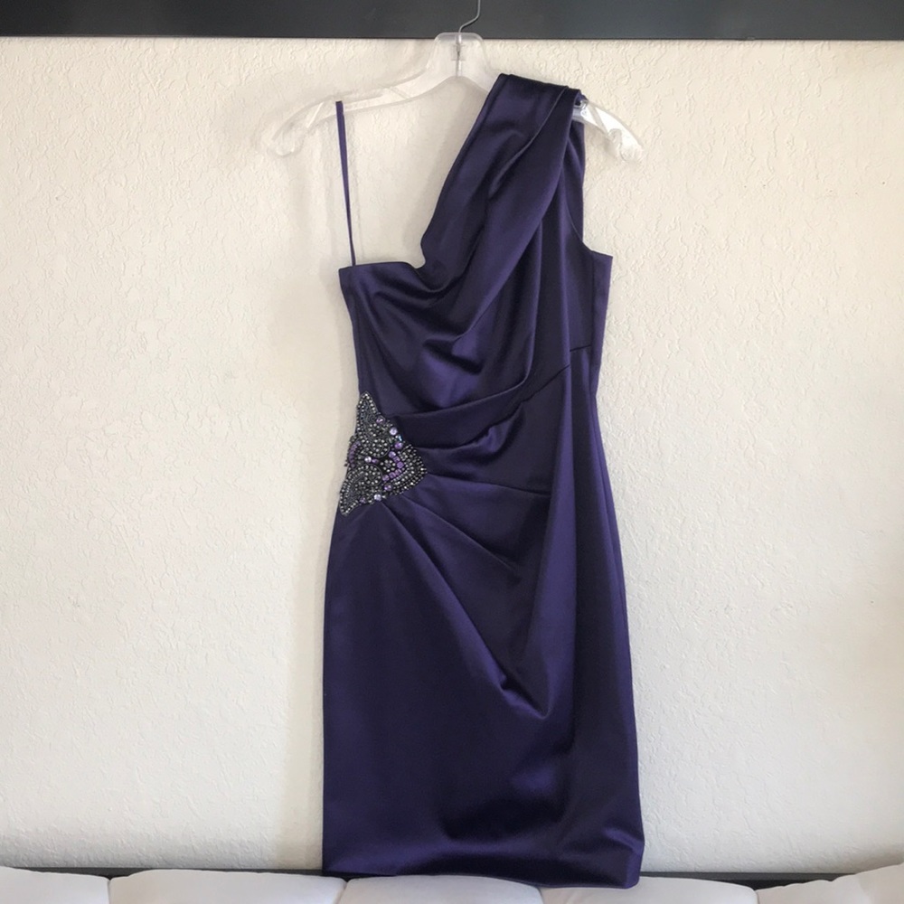 Eliza J satin purple dress with jewels